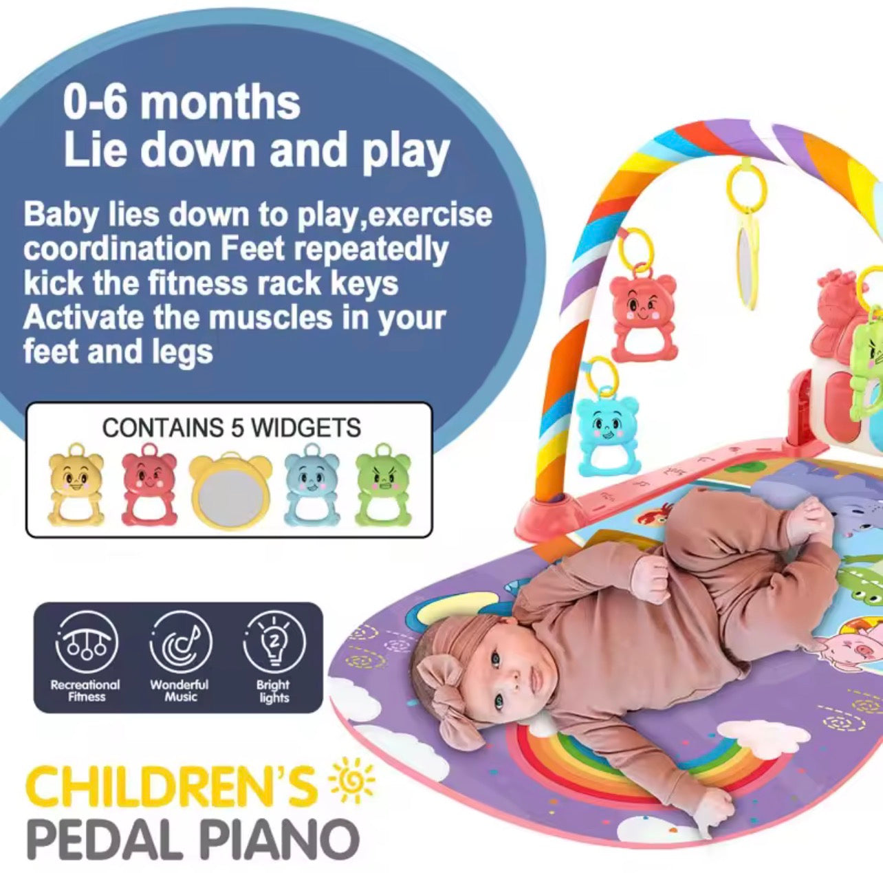 بساط نشاط وبيانو موسيقي تفاعلي للأطفال (Musical Activity Gym Mat)